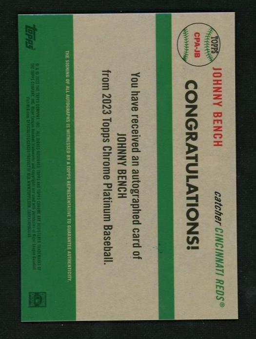 2023 Topps Chrome Platinum Green Johnny Bench #CPA-JB Auto /75