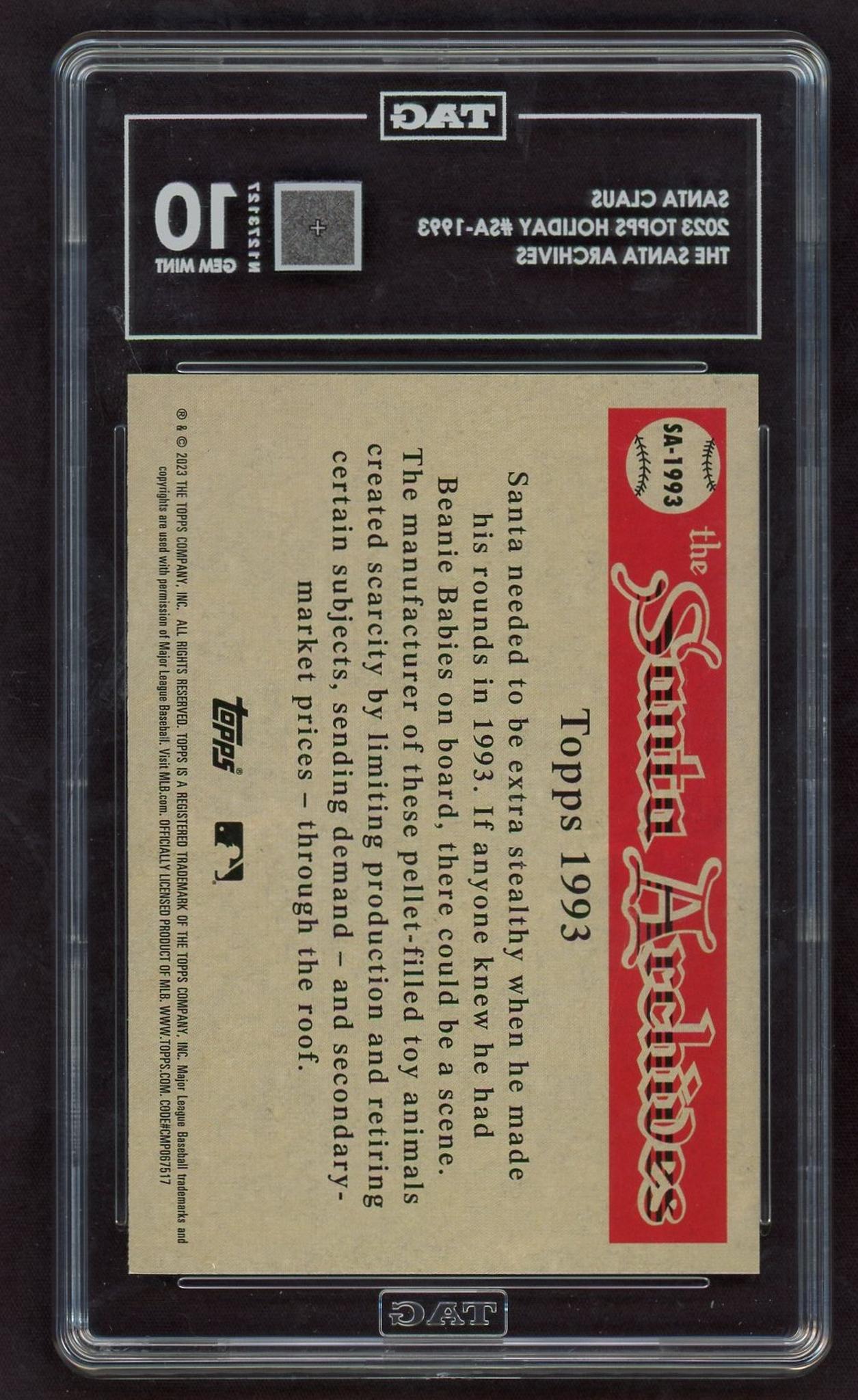 2023 Topps Holiday SA-1993 Santa Claus The Santa Archives TAG 10 Gem Mint North Pole