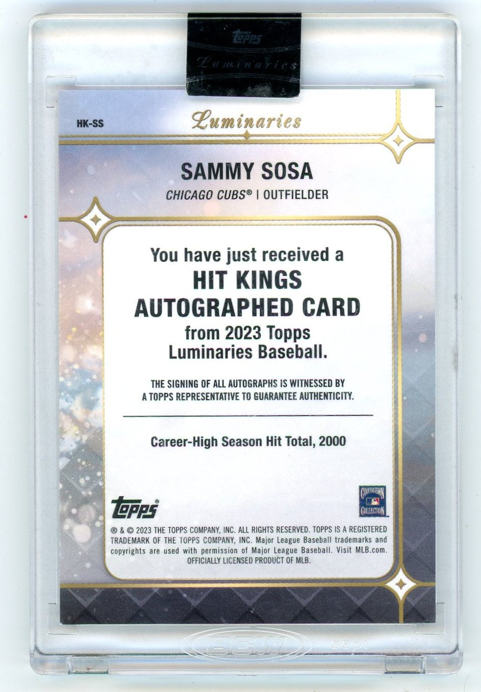 2023 Topps Luminaries #HK-SS Sammy Sosa Hit Kings 10/10 Auto