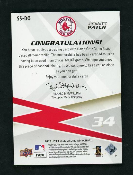2009 Upper Deck Spectrum Spectrum David Ortiz #SS-DO Patch /25