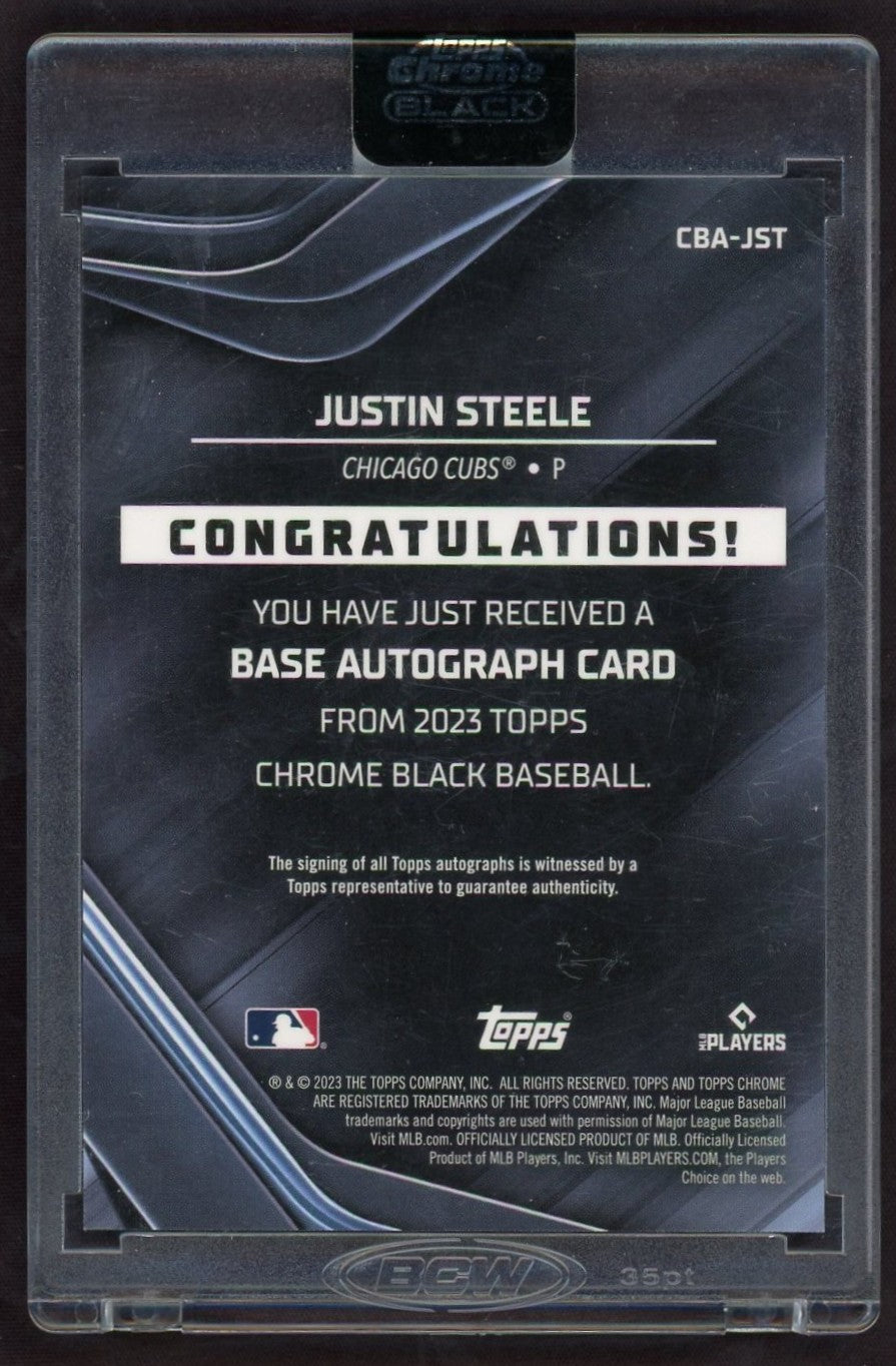 2023 Topps Chrome Black Justin Steele Base Autograph /150 Chicago Cubs