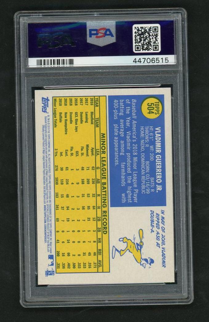 2019 Topps Heritage Vladimir Guerrero Jr. #504 RC PSA 10
