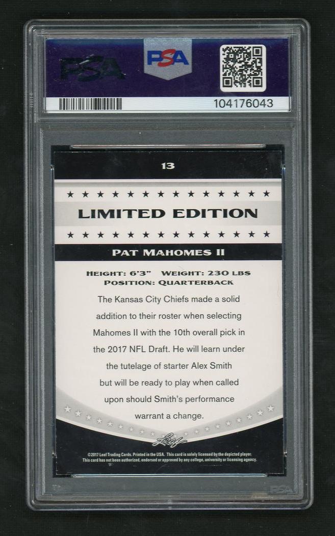 2017 Leaf Special Release 13 Pat Mahomes II Limited Edition PSA 8 NM-MT Kansas City Chiefs
