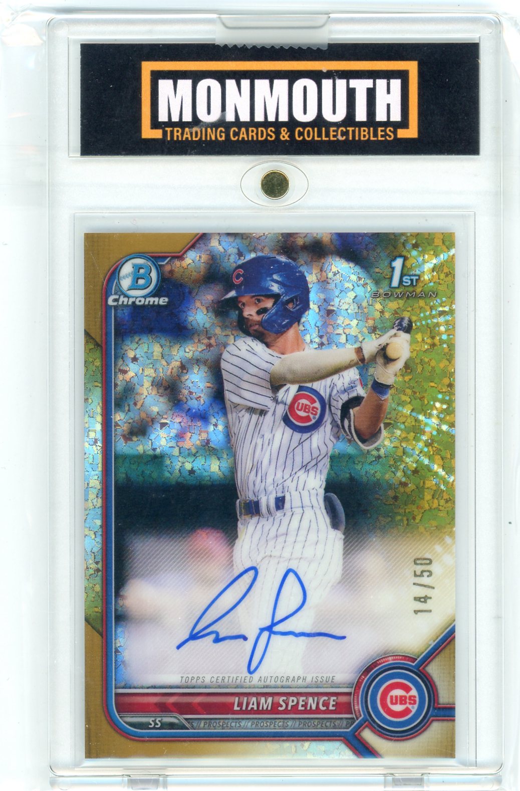 2022 Bowman Chrome Prospect Auto Gold Mini-Diamond Refractors Liam Spence /50