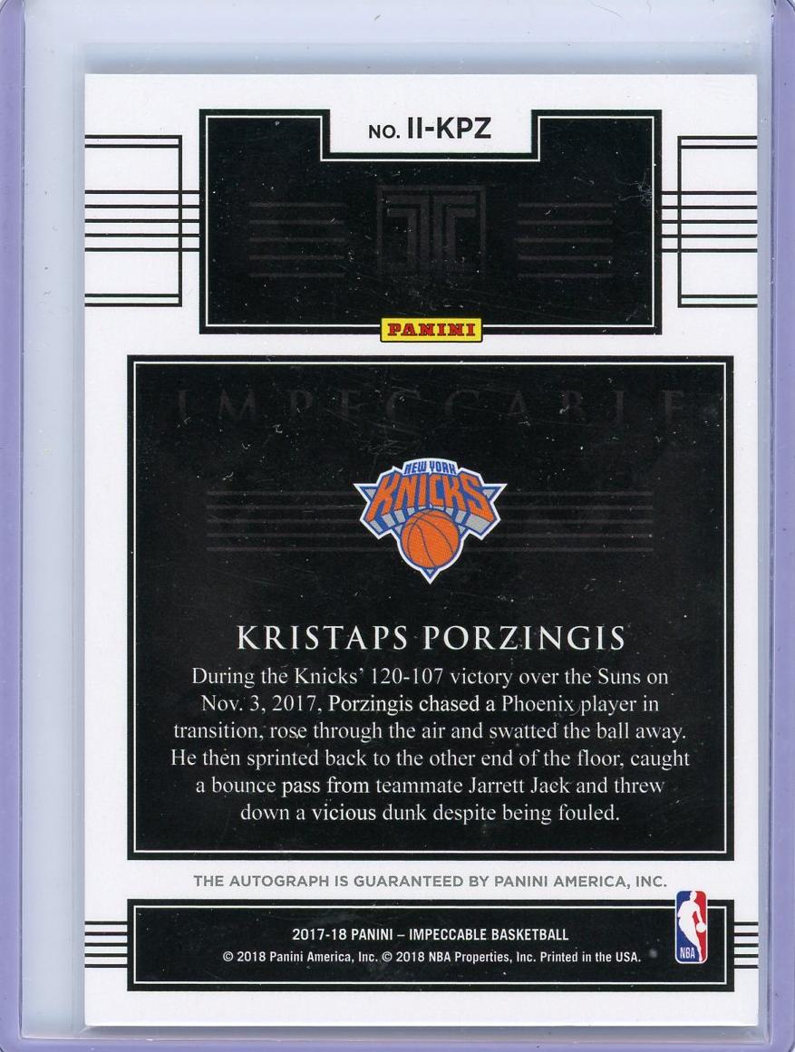 2017 Panini Impeccable #II-KPZ Kristaps Porzingis Indelible Ink /99 Auto 