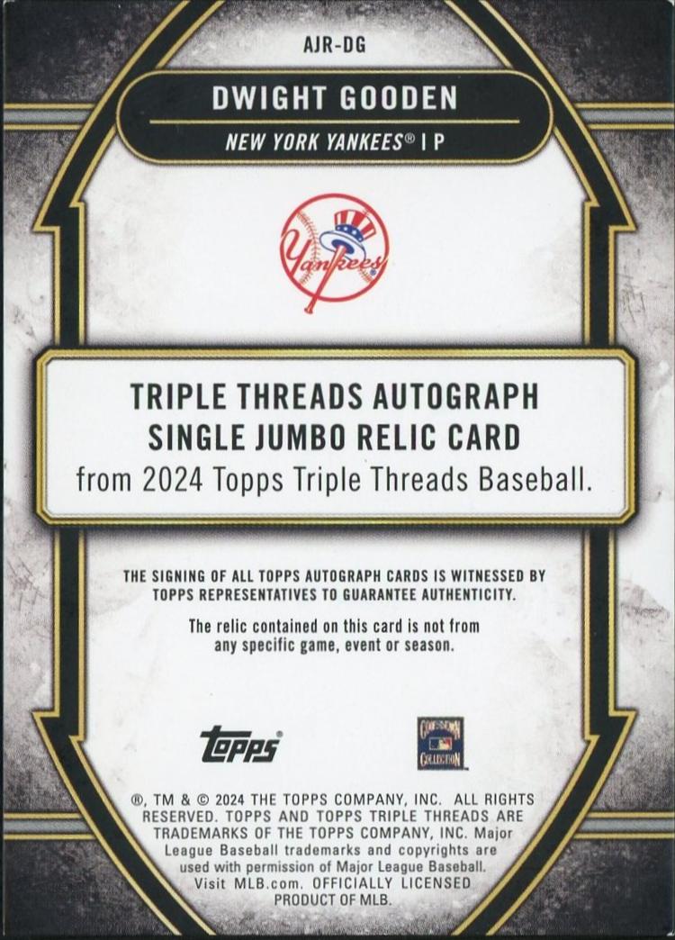 2024 Topps Triple Threads Dwight Gooden #AJR-DG Auto Patch /25