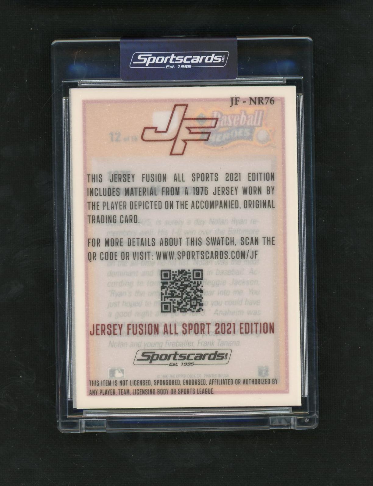 2021 Jersey Fusion Baseball Heroes Nolan Ryan #JF-NR76 Patch /15
