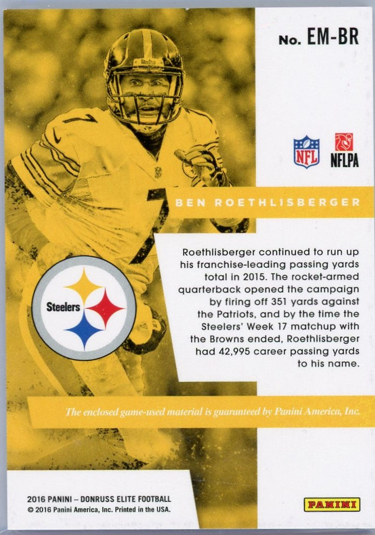 2016 Panini Donruss Elite Epic Materials Ben Roethlisberger #EM-BR Patch /25