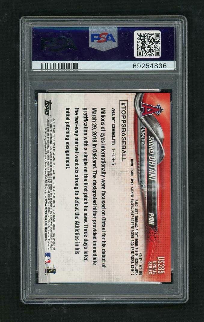 2018 Topps Update Rookie Debut Shohei Ohtani #US285 RC PSA 10