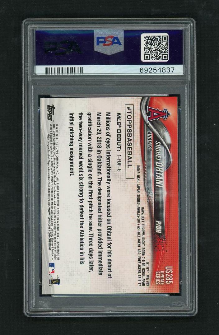 2018 Topps Update Rookie Debut Shohei Ohtani #US285 RC PSA 10