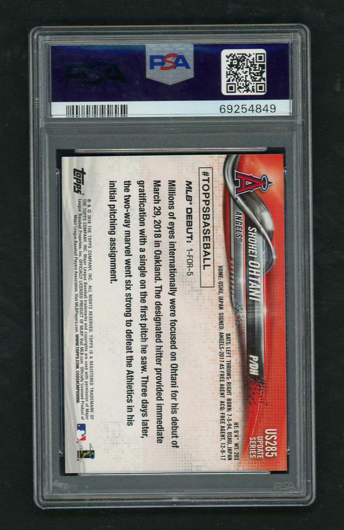 2018 Topps Update Rookie Debut Shohei Ohtani #US285 RC PSA 10