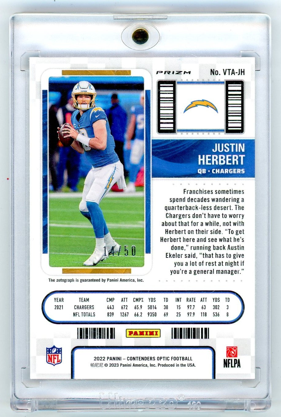 2022 Panini Contenders Optic Veteran Ticket Auto /50 Justin Herbert