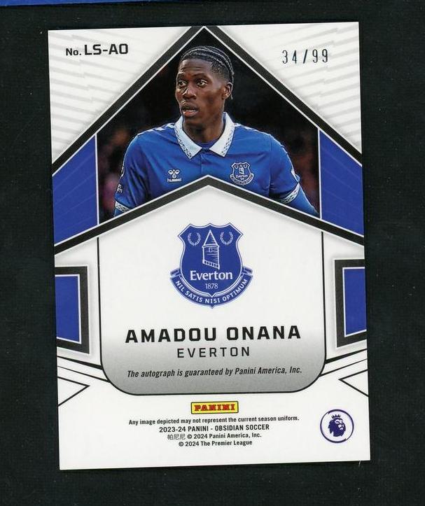 2022 Panini Obsidian LS-AO Amadou Onana Lightning Strike /99 Everton Auto