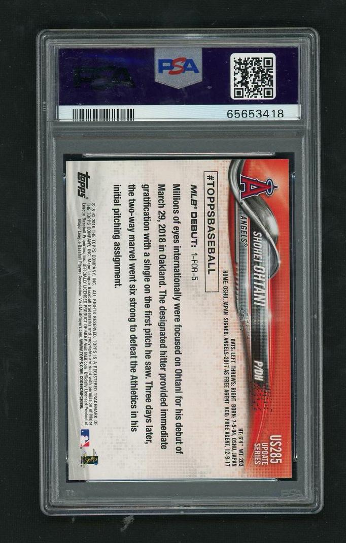 2018 Topps Update Rookie Debut Shohei Ohtani #US285 RC PSA 10