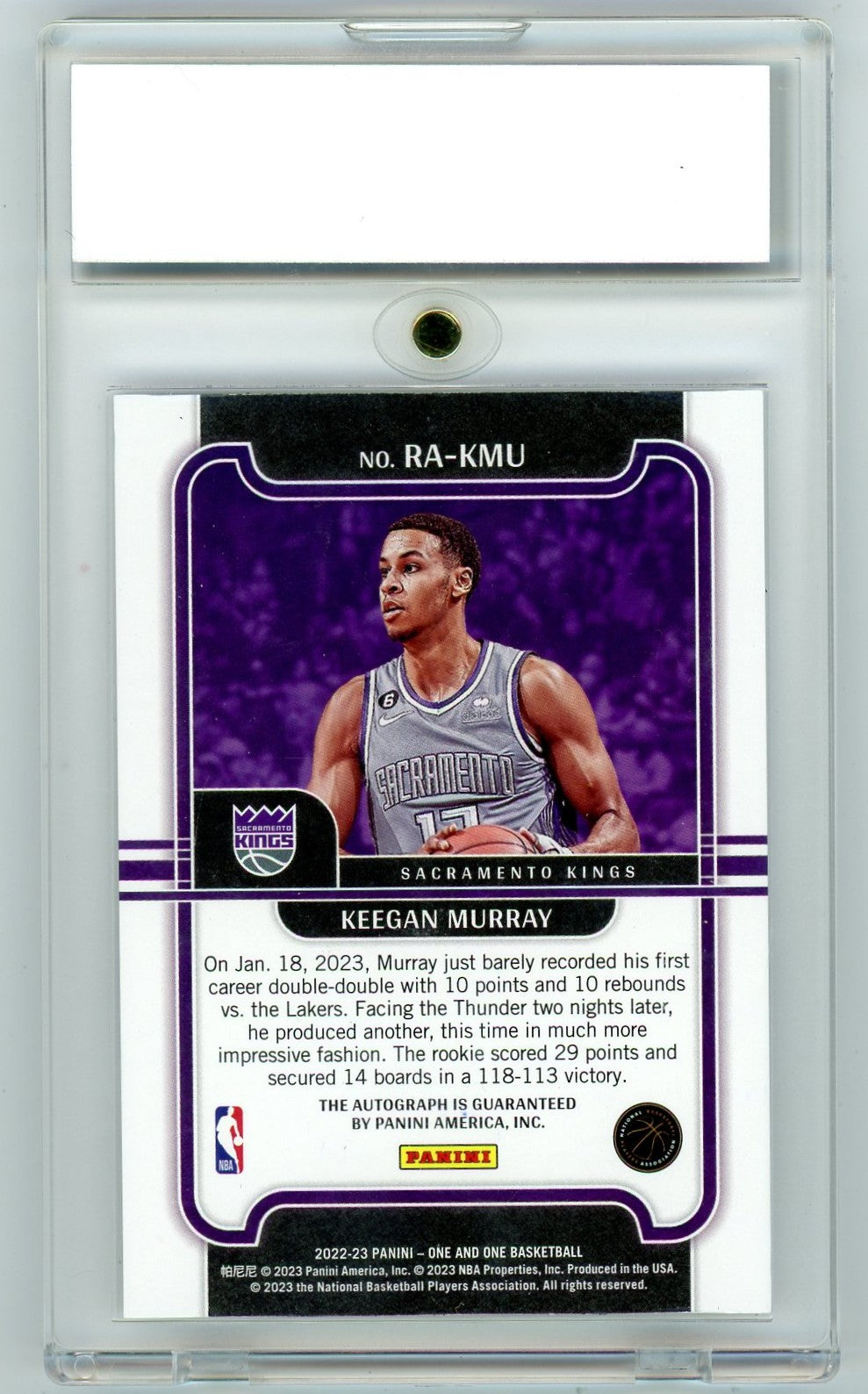 2022 Panini One and One Keegan Murray #RA-KMU RC Auto /99