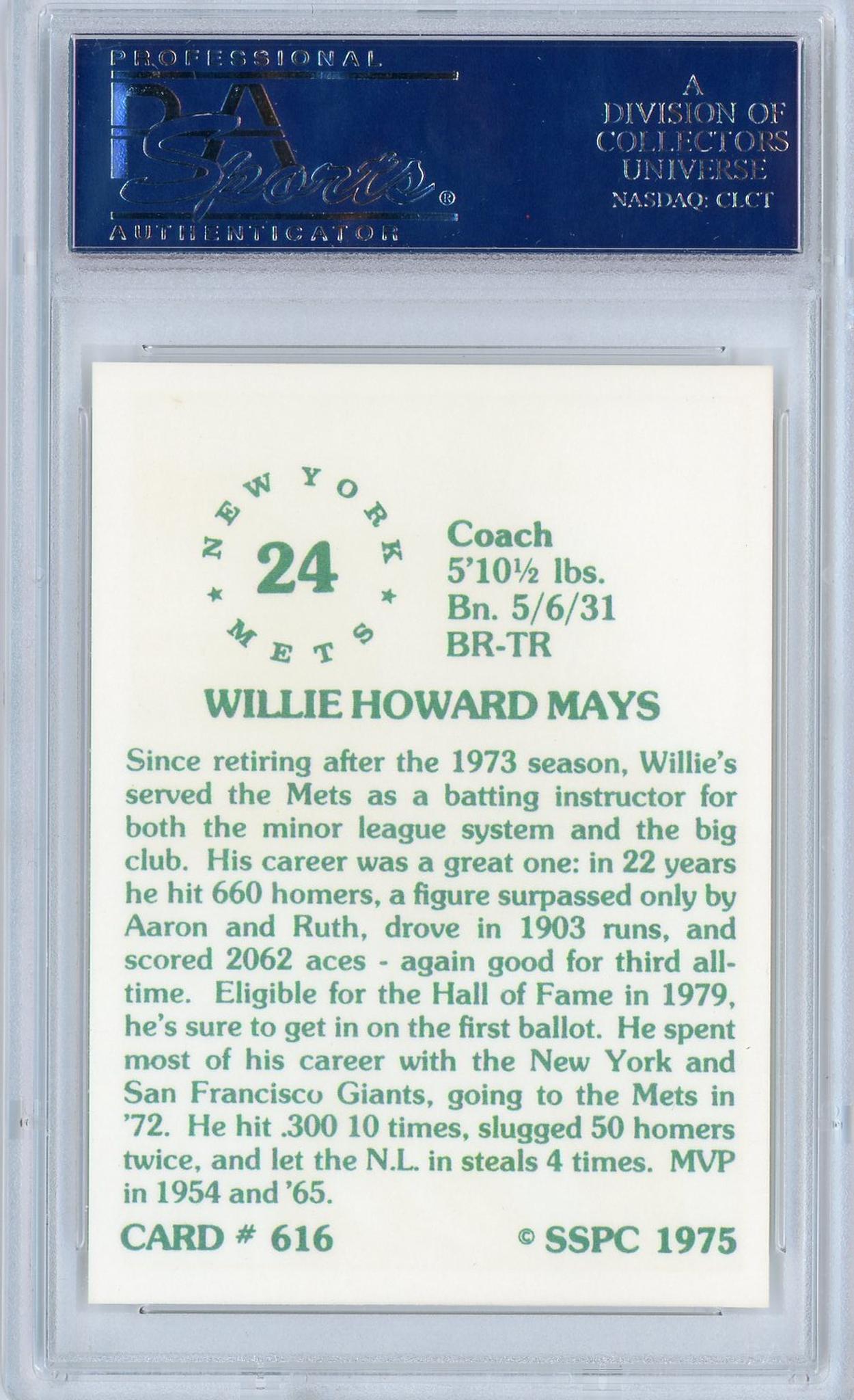 1975 Sspc #616 Willie Mays PSA 10