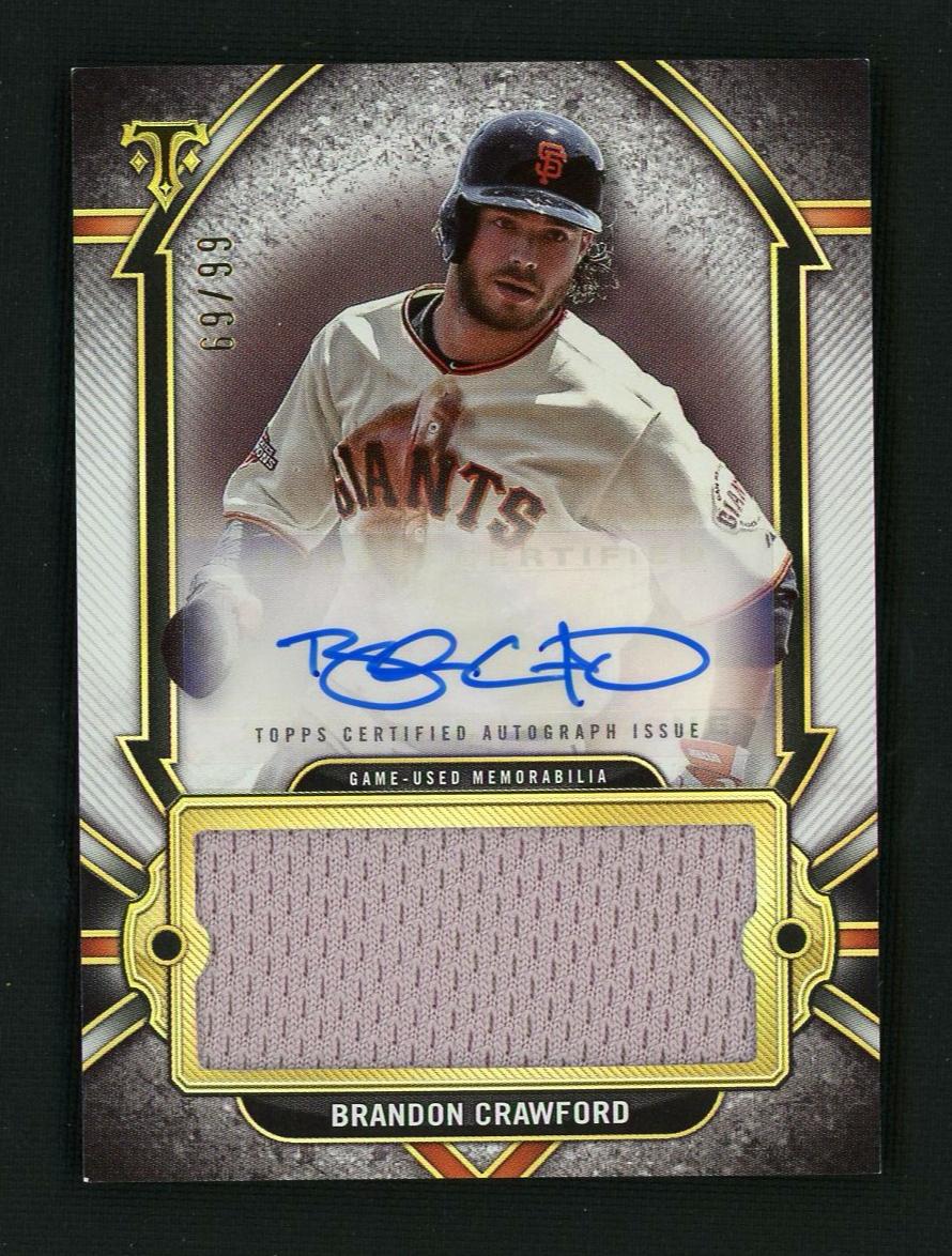 2024 Topps Triple Threads AJR-CRAW Brandon Crawford Triple Threads Autograph Single Jumbo Relic Card /99 San Francisco Giants