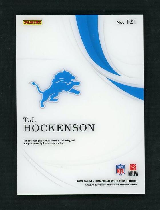 2019 Panini Immaculate 121 T.J. Hockenson Immaculate Collection Rookie /75 Detroit Lions Auto