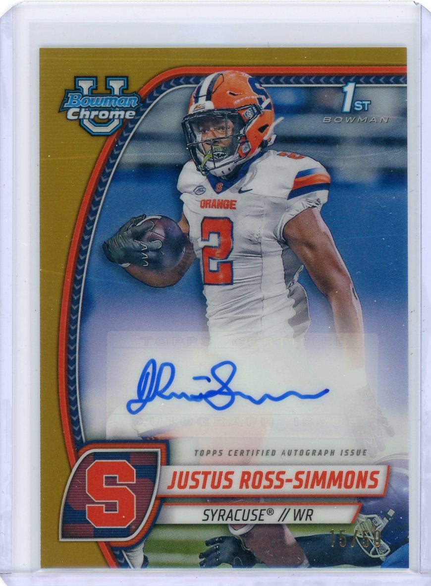 2024 Bowman Chrome #PA-JRS Justus Ross-Simmons Gold /50 Auto Syracuse