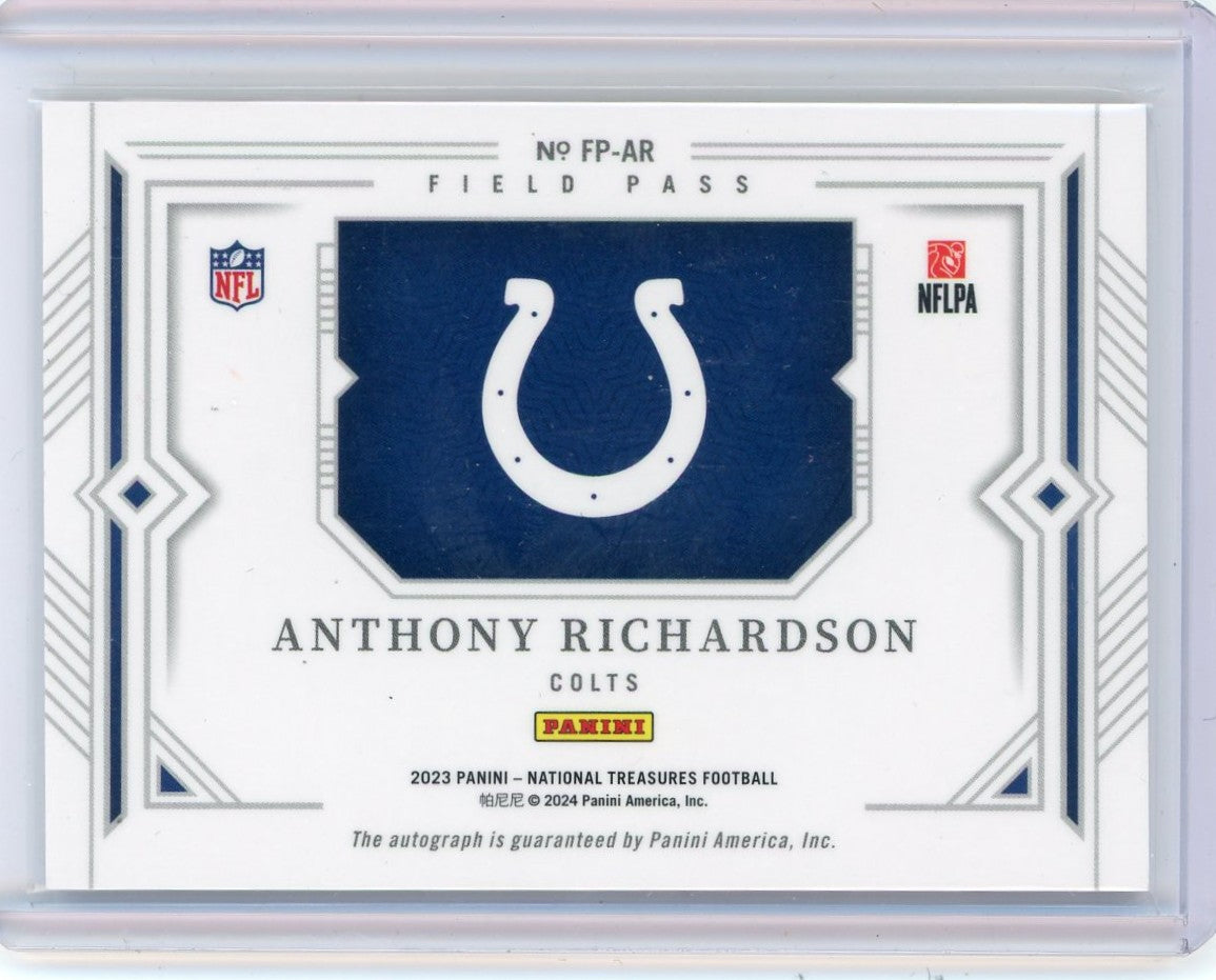 2023 Panini National Treasures #FP-AR Anthony Richardson Field Pass /49 Auto RC