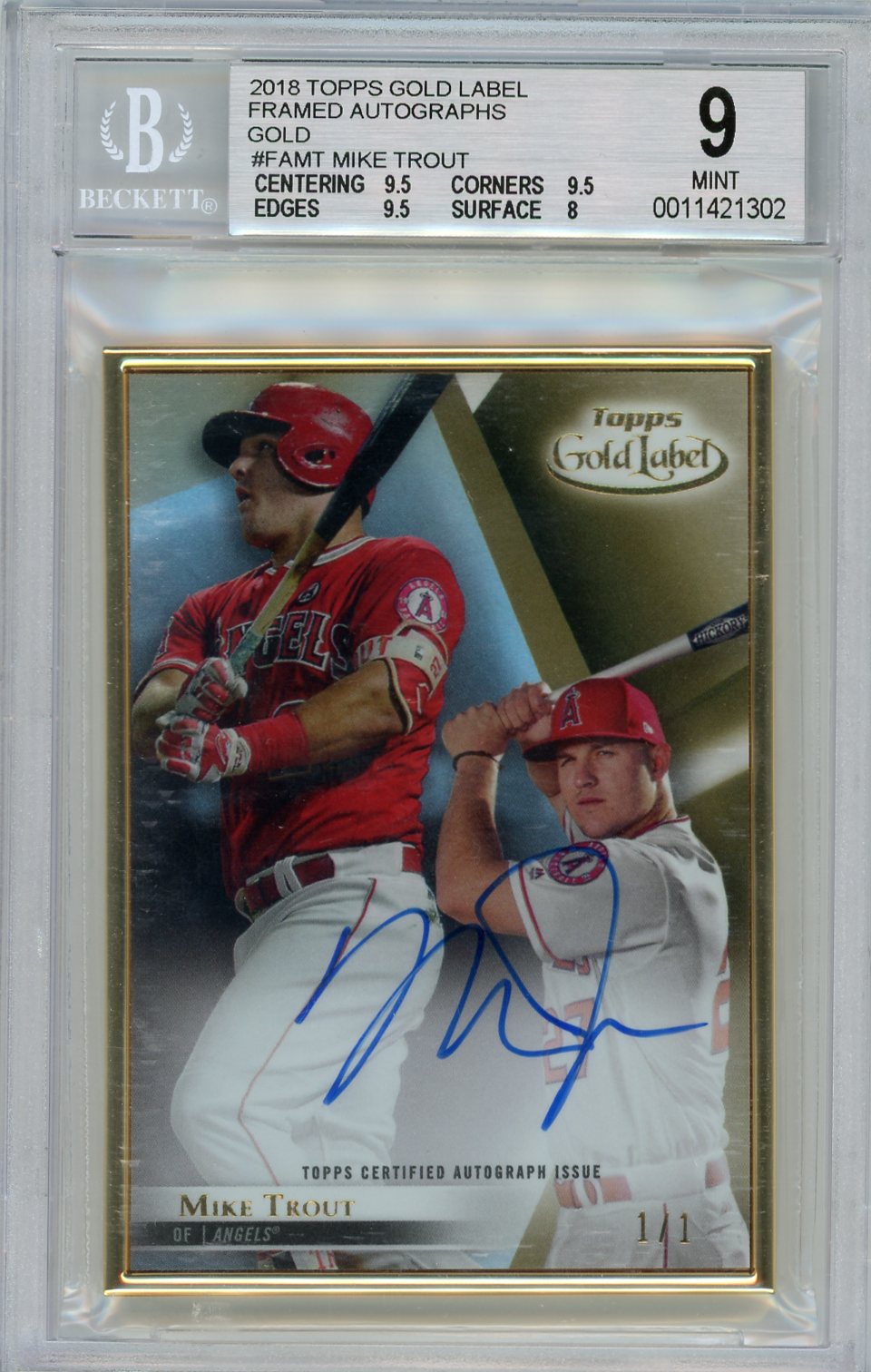 2018 Topps Gold Label Gold Mike Trout #FA-MT Auto 1/1 BGS 9 Auto 10