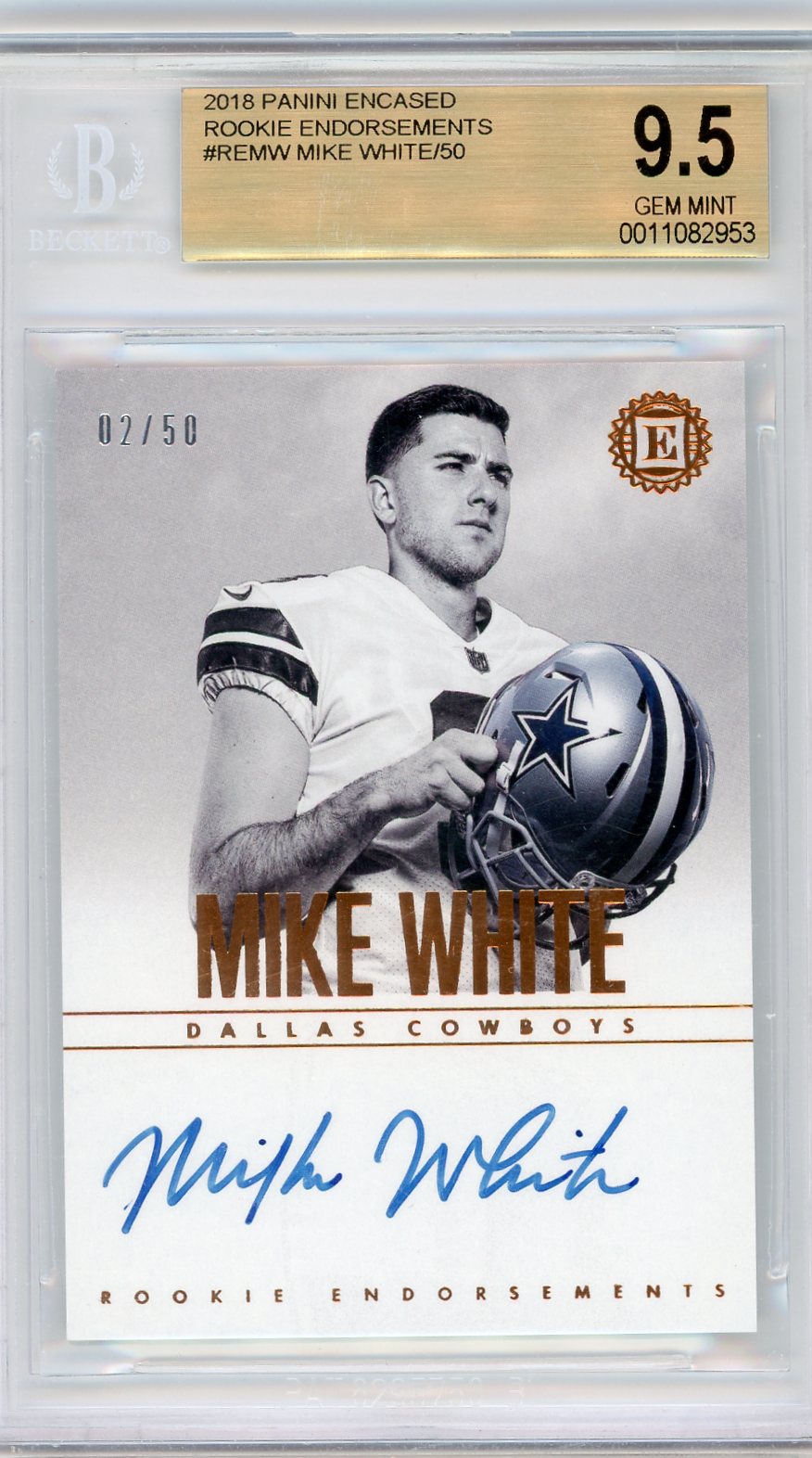 2018 Panini Encased #REMW Mike White Rookie Endorsements /50 BGS 9