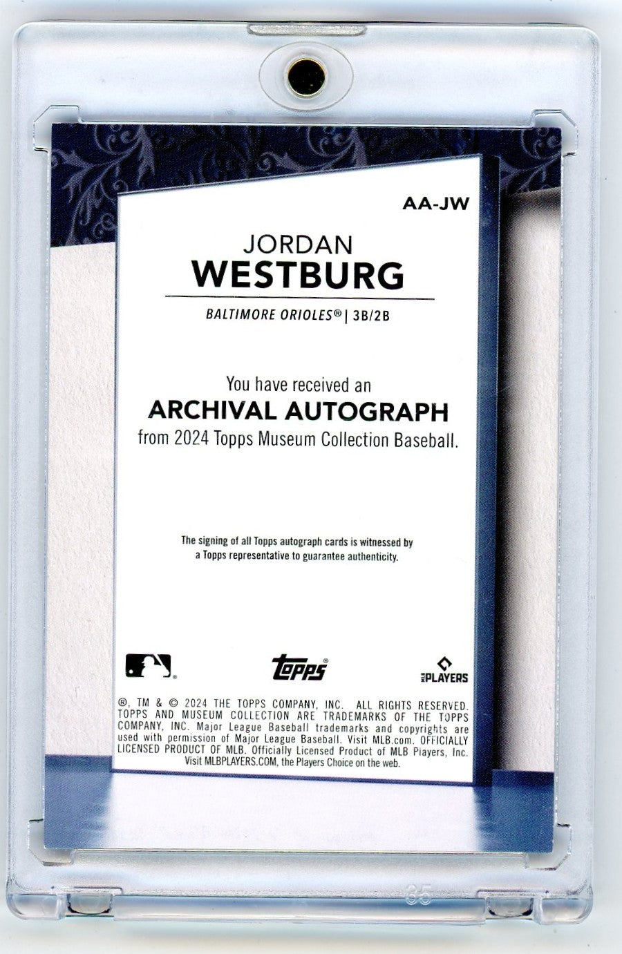 2024 Topps Museum Collection #AA-JW Jordan Westburg Autograph Rookie /99