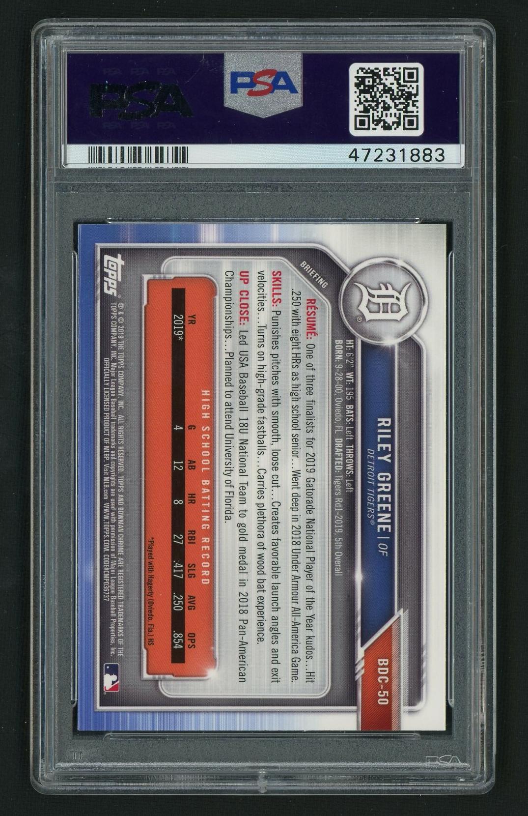 2019 Bowman Draft Chrome Riley Greene #BDC-50 PSA 10