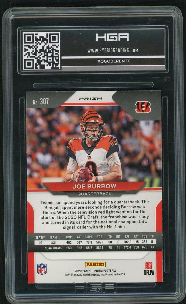 2020 Panini Prizm 307 Joe Burrow Red Rookie HGA 9.0 Mint Cincinnati Bengals