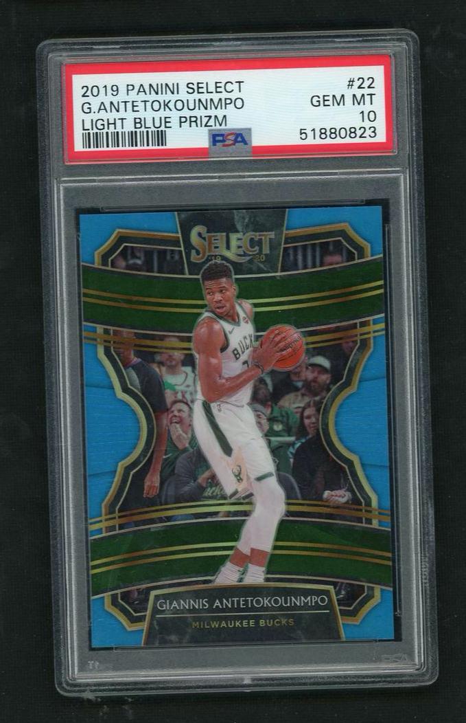2019 Panini Select Light Blue Prizm Giannis Antetokounmpo #22 /299 PSA 10