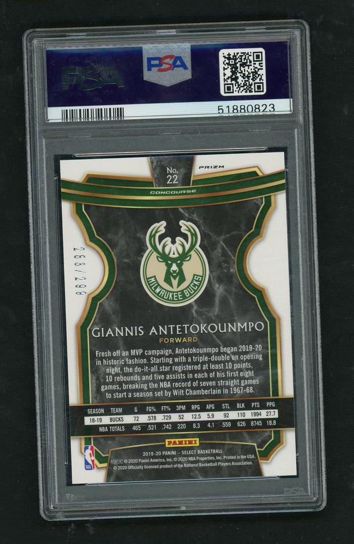 2019 Panini Select Light Blue Prizm Giannis Antetokounmpo #22 /299 PSA 10