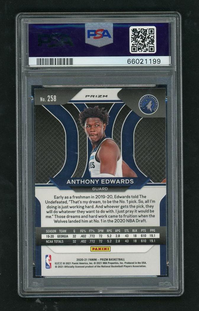 2020 Panini Prizm Red Ice Anthony Edwards #258 RC PSA 10