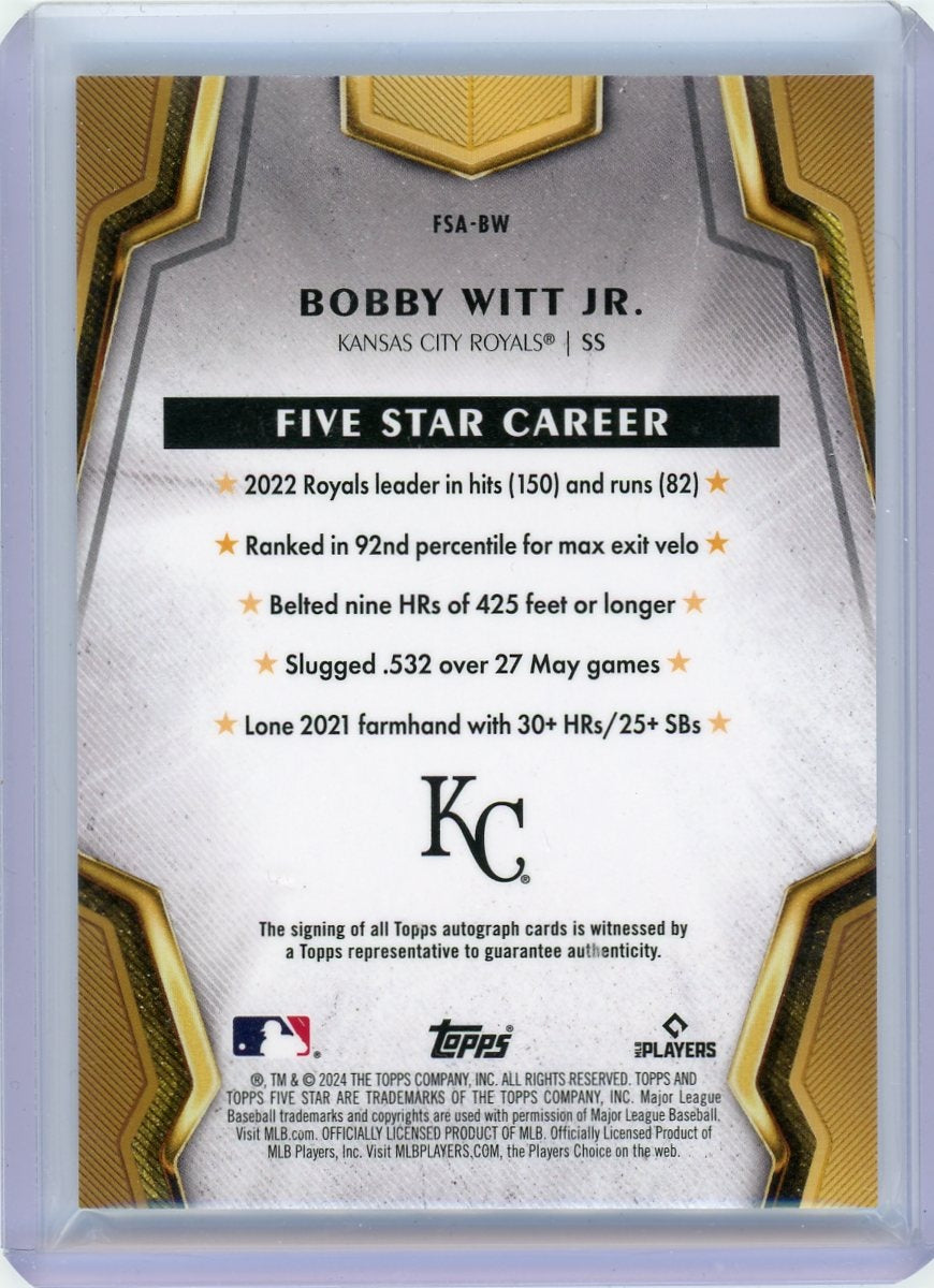 2024 Topps Five Star #FSA-BW Bobby Witt Jr. Five Star Career Auto 