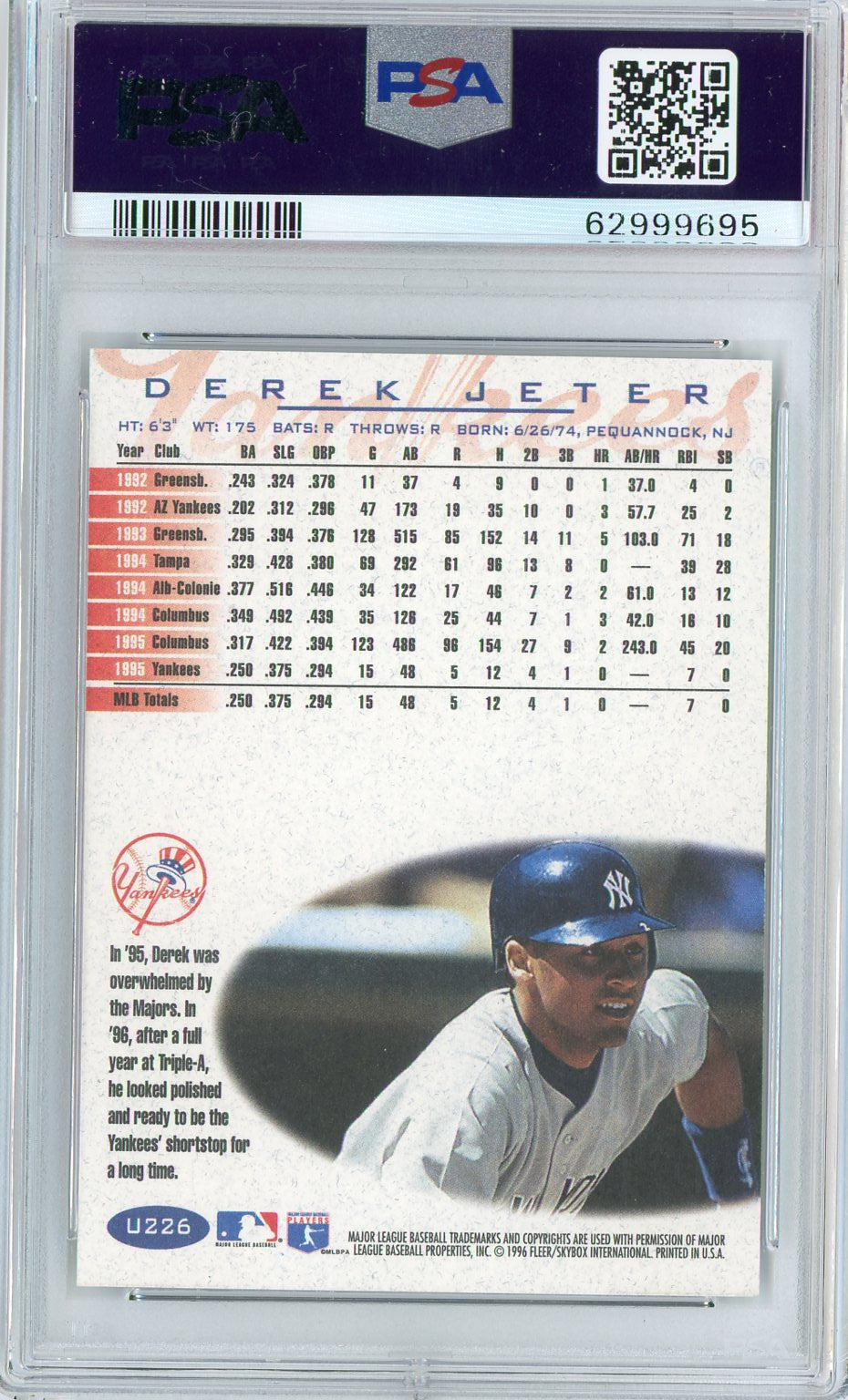 1996 Fleer Update #U226 Derek Jeter PSA 10 Gem Mint New York Yankees