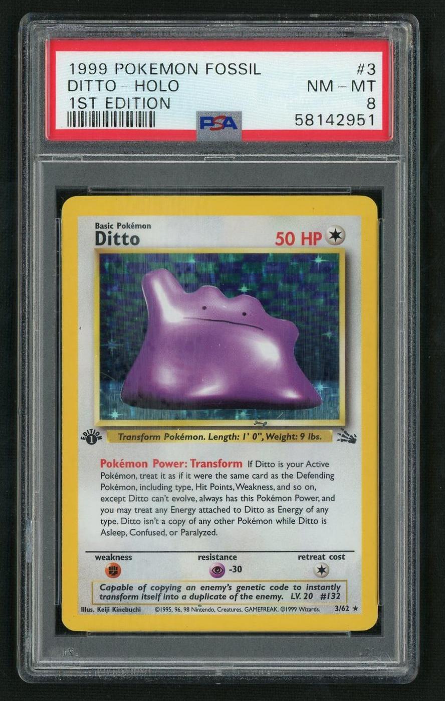 1999 Pokemon Fossil #3 Ditto 1st Edition Holo PSA 8