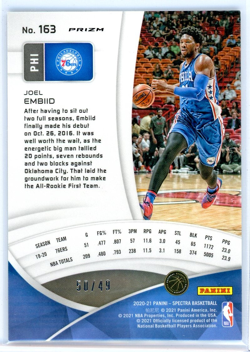 2020 Panini Spectra #163 Joel Embiid  Debut Prizm 50/49 MISPRINT Rare