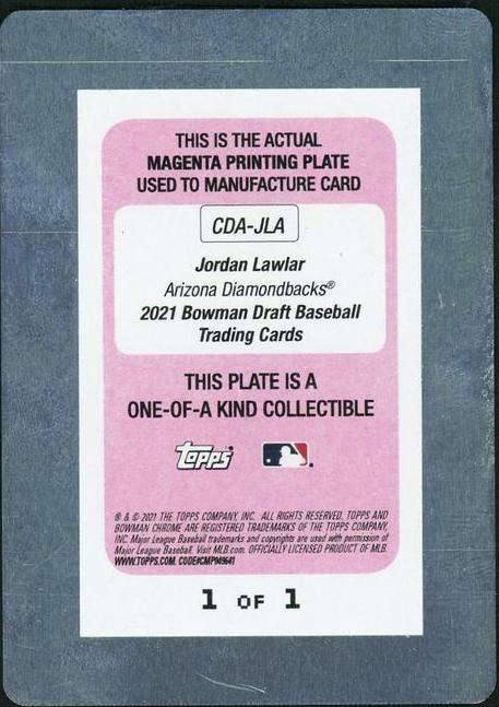 2021 Topps Bowman Draft Magenta Jordan Lawlar #CDA-JLA 1/1