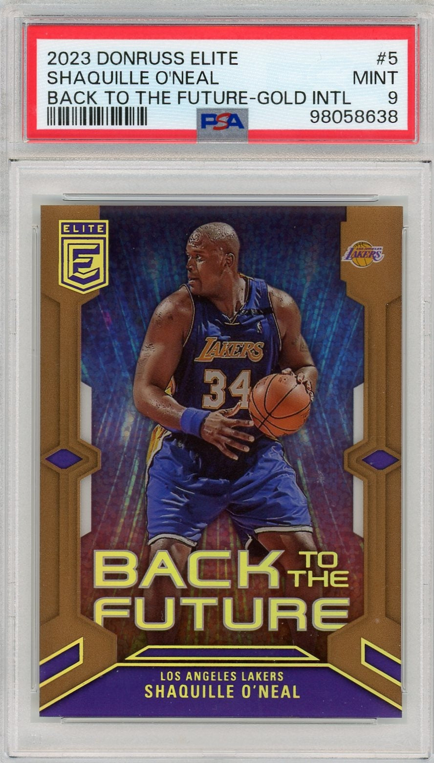 2023 Panini Donruss Elite Back To the Future #5 Shaquille O'Neal Gold Intl PSA 9