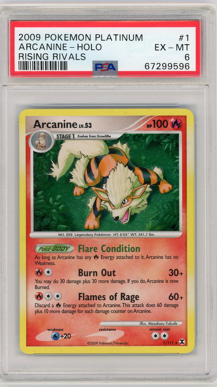 2009 Pokemon Platinum Rising Rivals #1 Arcanine Holo PSA 6