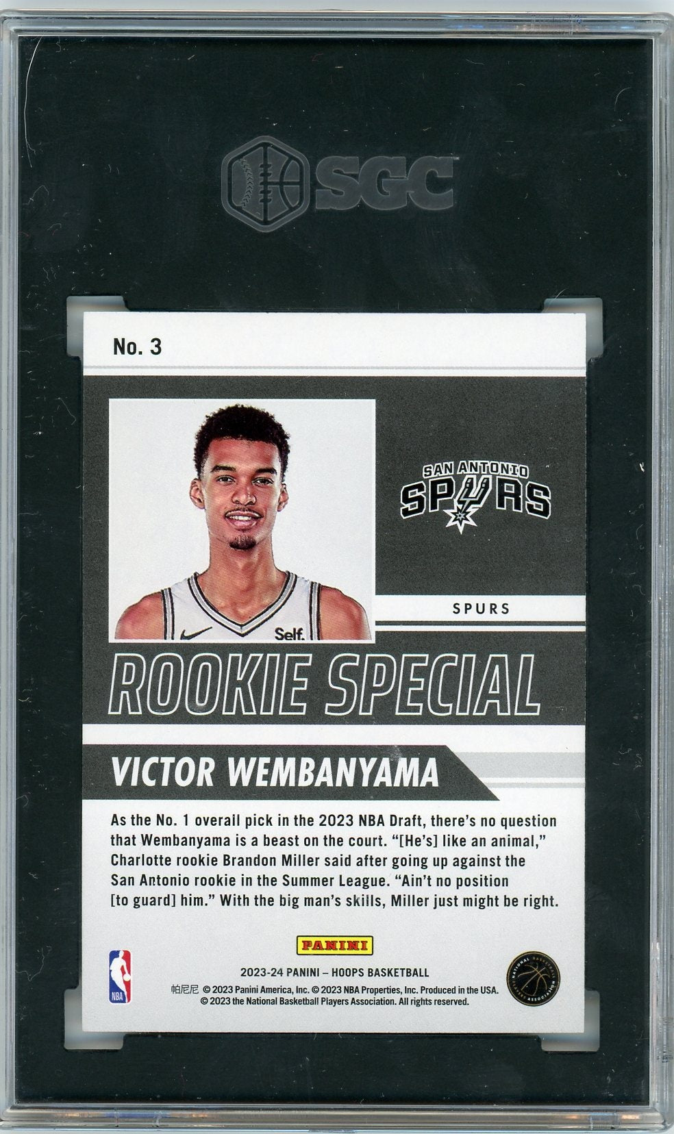 2023 Panini Hoops #3 Victor Wembanyama Rookie Special Rookie SGC 10 