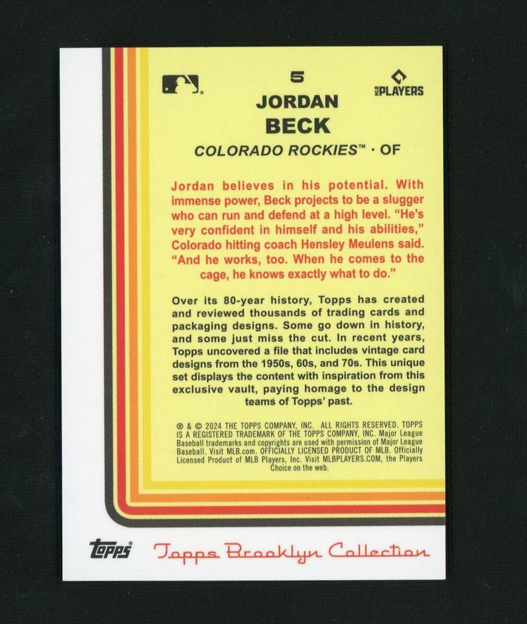 2024 Topps Brooklyn Collection Jordan Beck #5 RC /75