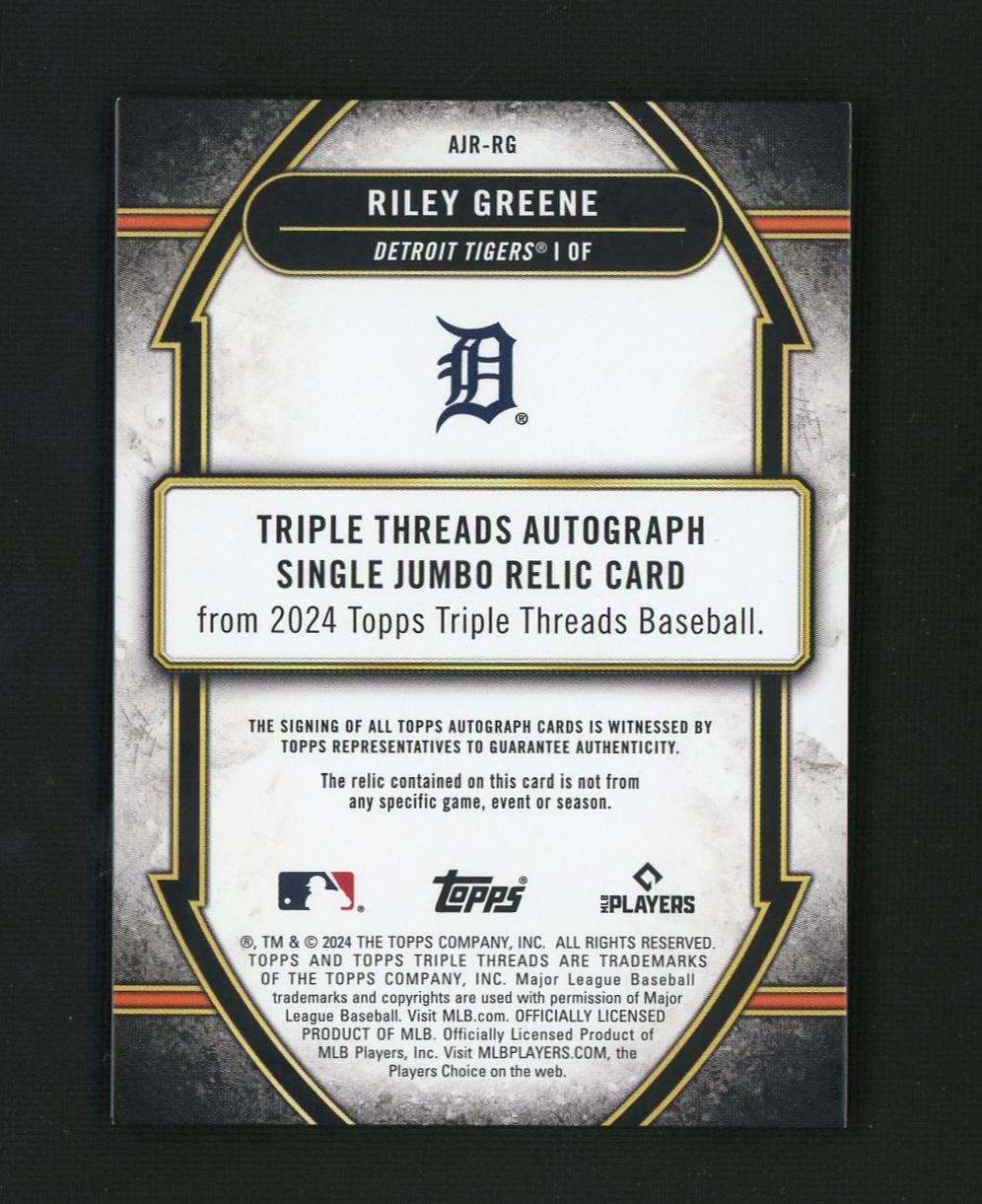 2024 Topps Triple Threads Purple Riley Greene #AJR-RG Auto Patch /75