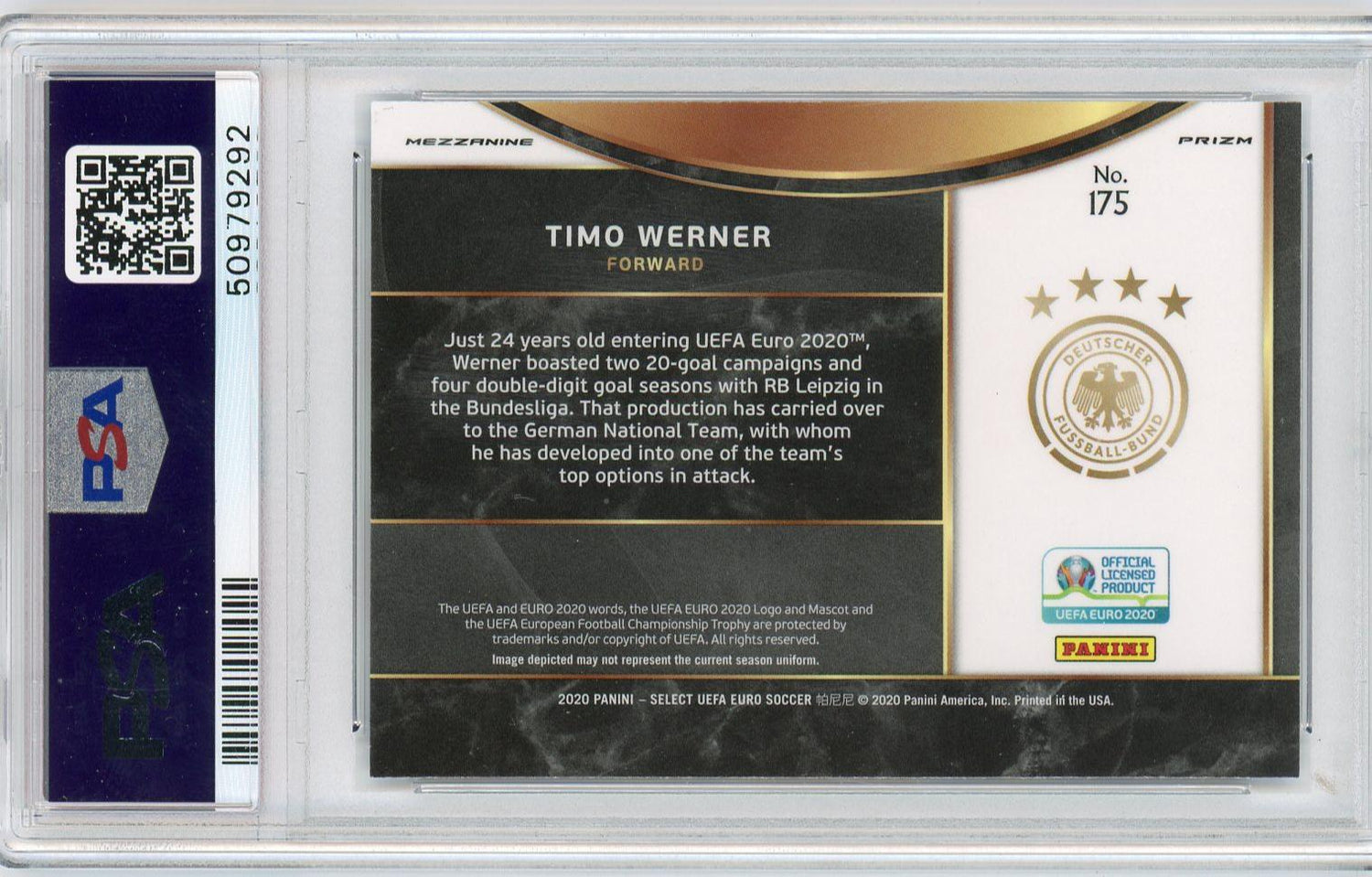 2020 Panini Select UEFA Euro #175 Timo Werner Tri-Color Prizm PSA 9