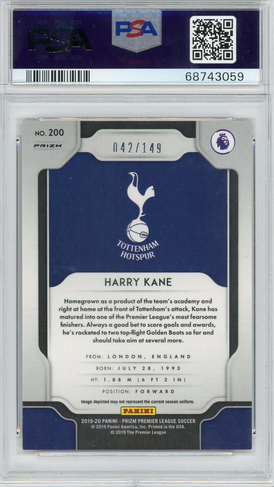2019 Panini Prizm Premier League #200 Harry Kane Red Prizm PSA 9