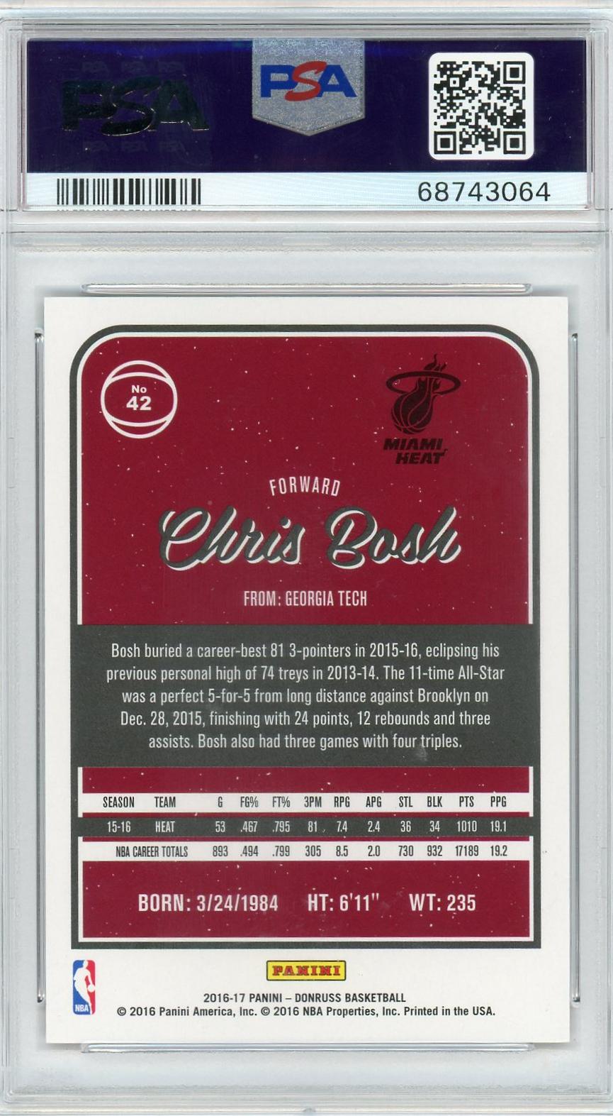 2016 Panini Donruss #42 Chris Bosh Red Laser PSA 9