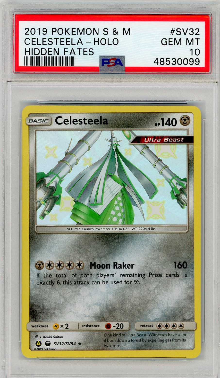 2019 Pokemon Sun and Moon Hidden Fates #SV32 Celesteela Shiny Vault PSA 10