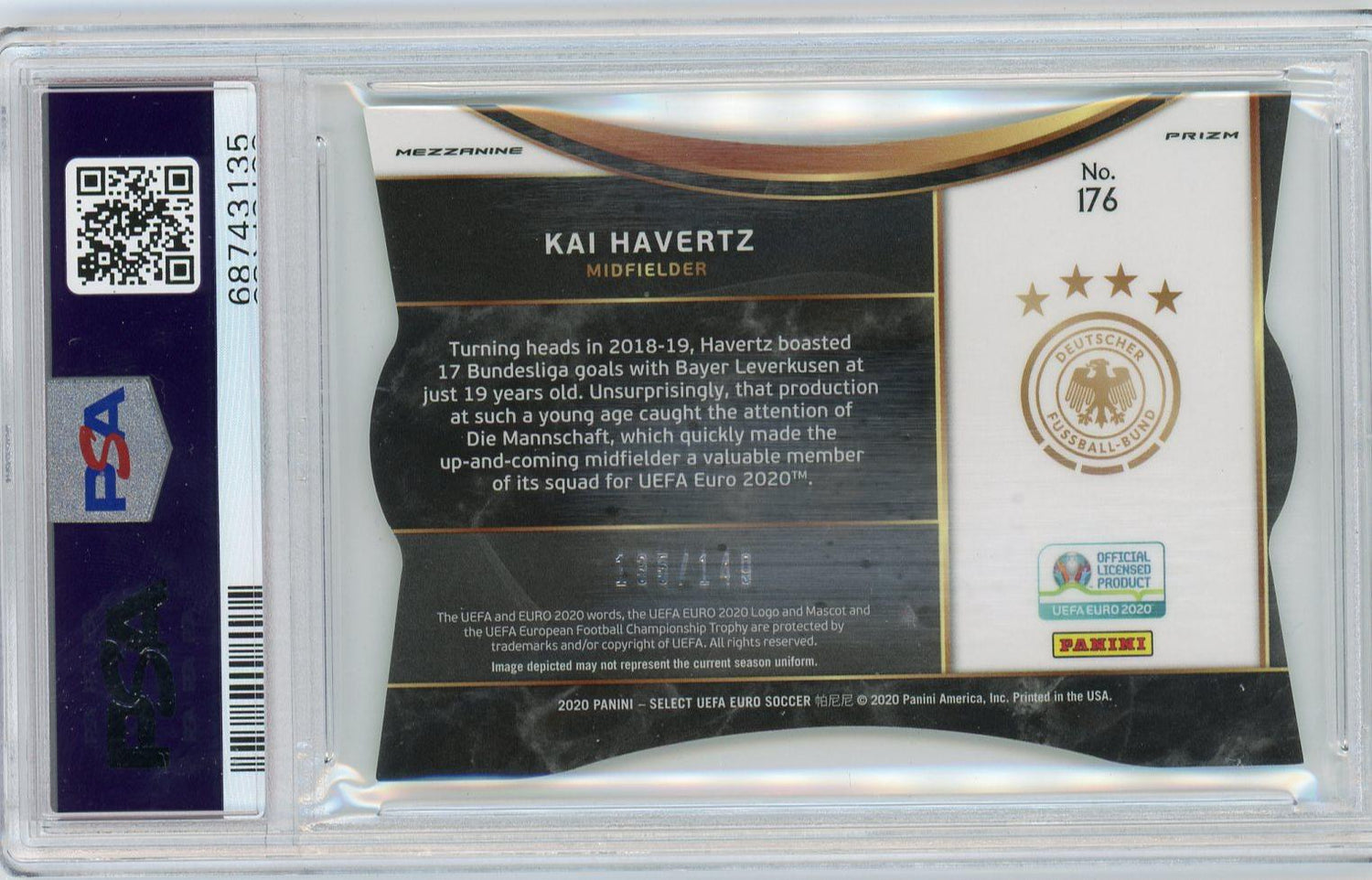 2020 Panini Select UEFA Euro #176 Kai Havertz Neon Green Die Cut Prizm /149 PSA 9