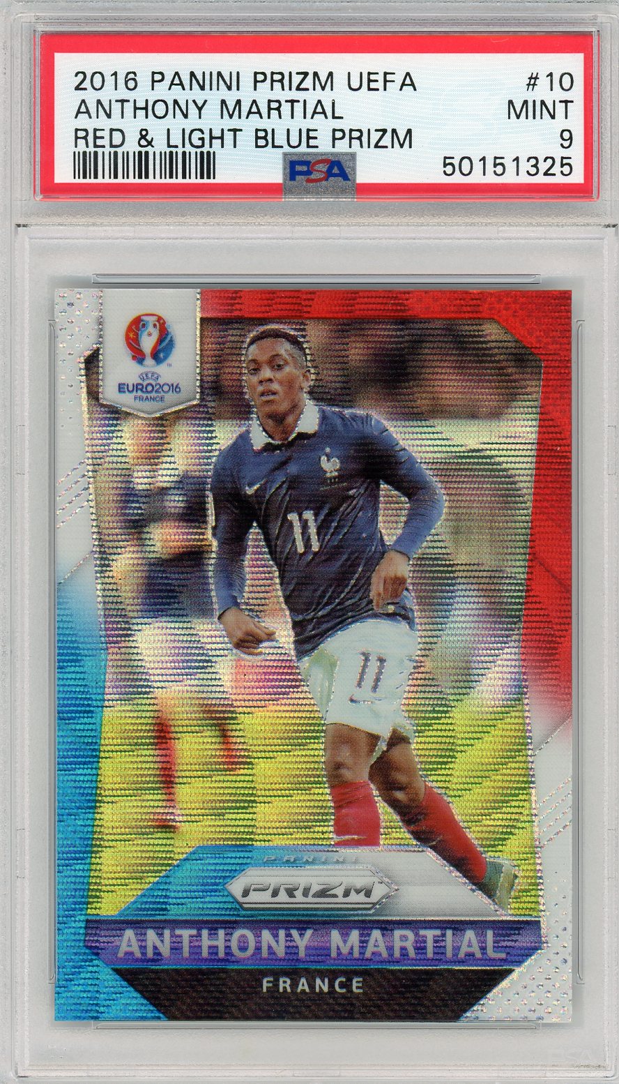 2016 Panini Prizm Red & Light Blue Anthony Martial #10 PSA 9