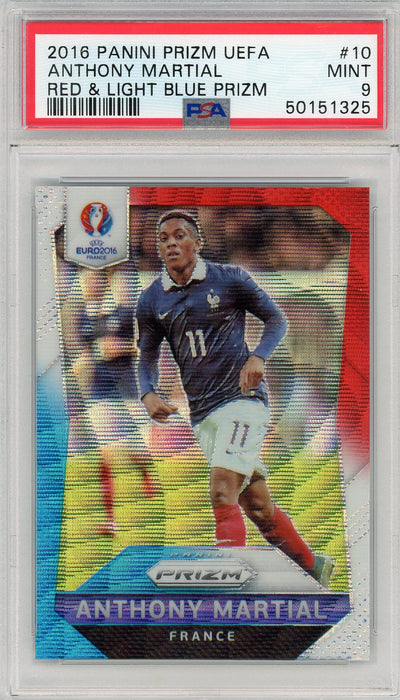 2016 Panini Prizm UEFA Anthony Martial #10 Red & Light Blue Prizm PSA 9