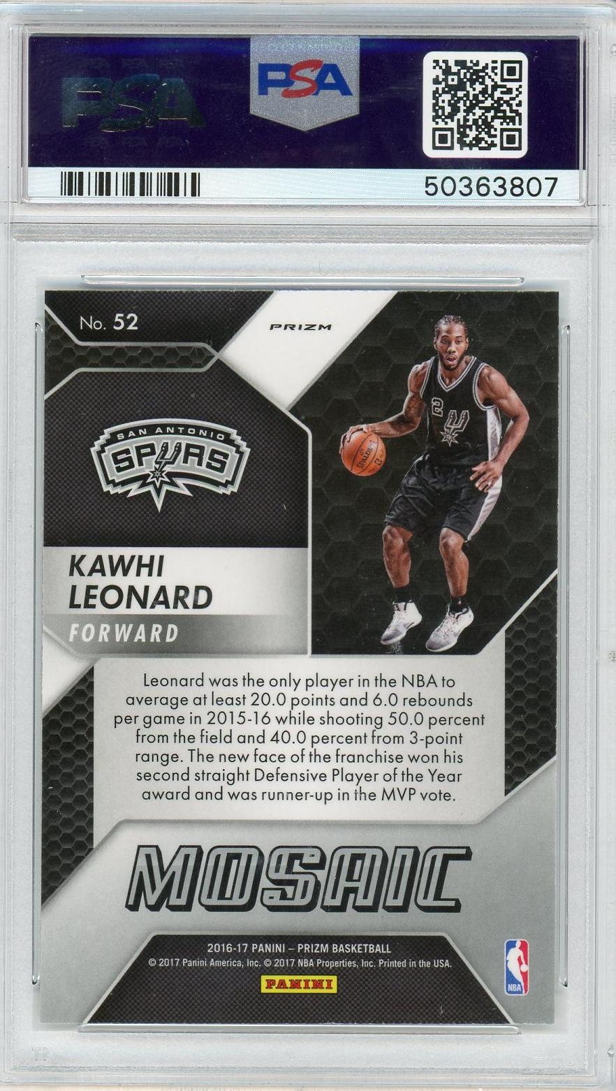 2016 Panini Mosaic Prizm #52 Kawhi Leonard PSA 9